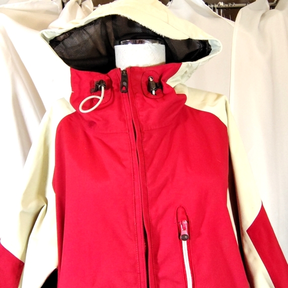 Burton Waterproof Rain/Snow Jacket, Men Red+ Cream, ZipUp, Hood,vZip Pckts, L - Picture 2 of 16